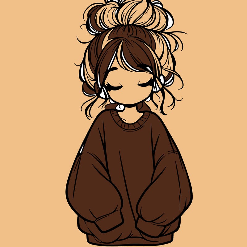 girl with baggy sweatshirt and messy bun