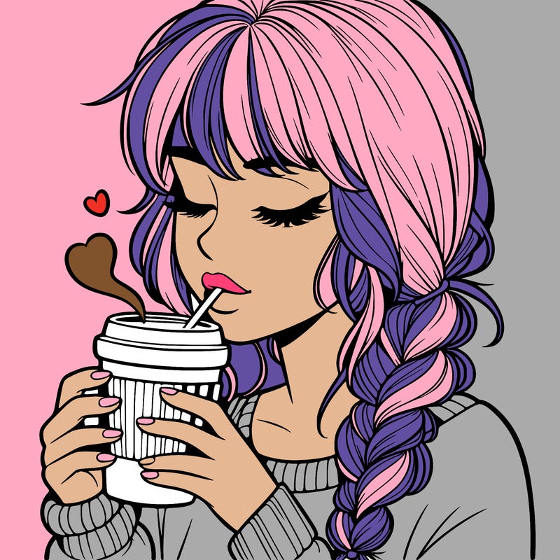 realistic girl drinking coffee