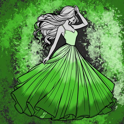 realistic woman with dress flowing in the wind