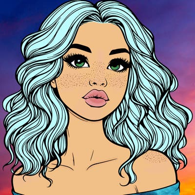 realistic girl with wavy hair and lips