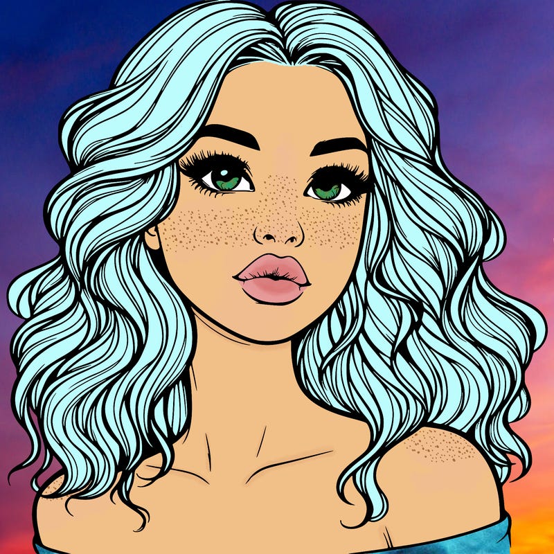 realistic girl with wavy hair and lips
