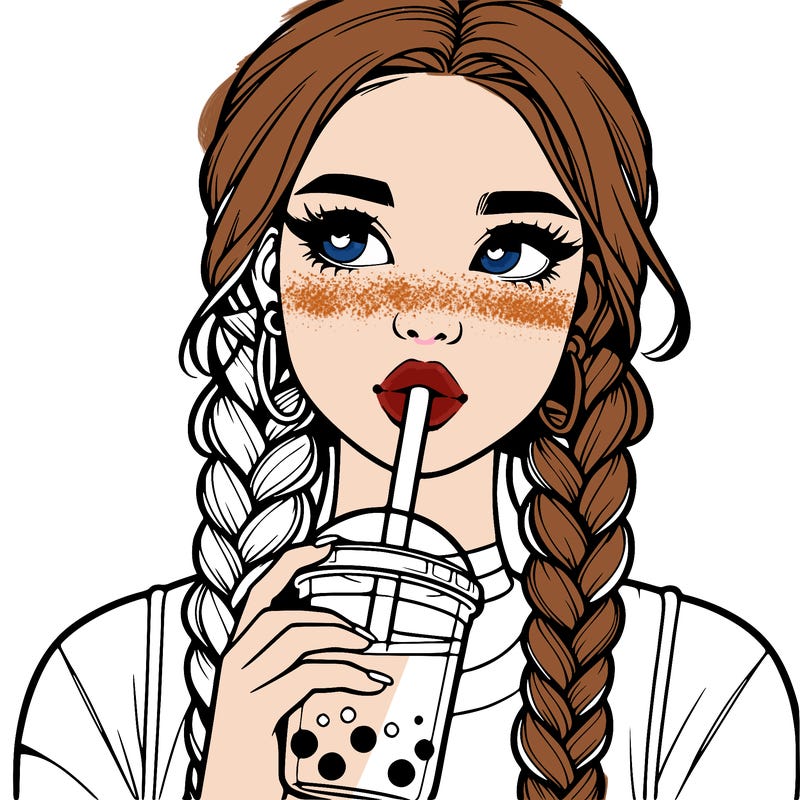 realistic girl with braided hair drinking boba