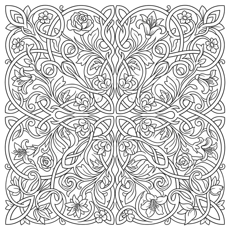 Dive into a world of complex beauty with this exquisite Celtic flower knot coloring page, perfect for teens seeking a detailed and rewarding creative challenge. Discover intricate patterns of intertwined florals and traditional knotwork, offering hours of mindful artistic expression.