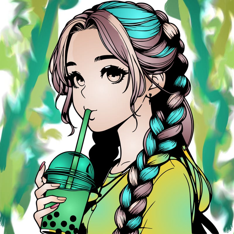 realistic girl with braided hair drinking boba