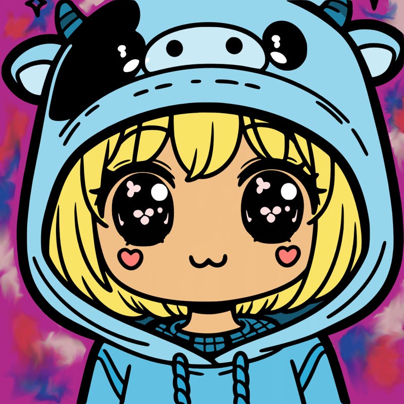 kawaii girl with cow hoodie