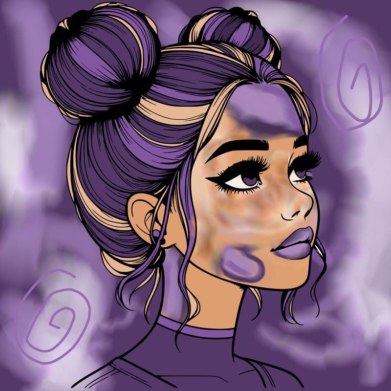 realistic girl with buns on the top of her head