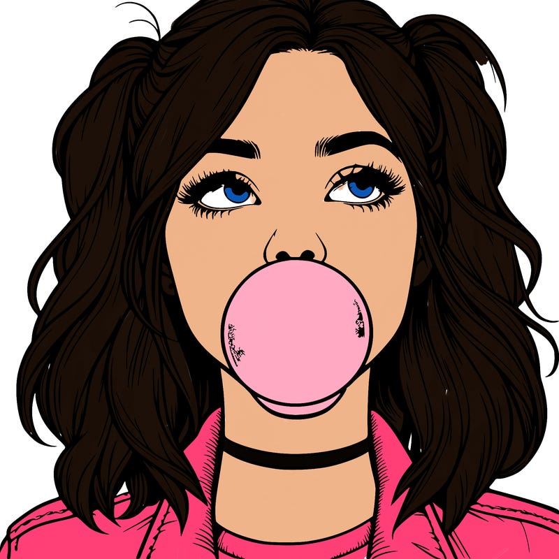 realististic girl blowing bubble -gum