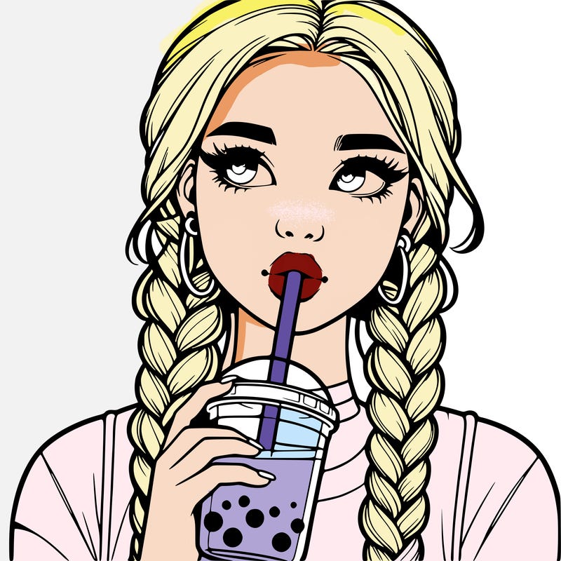 realistic girl with braided hair drinking boba