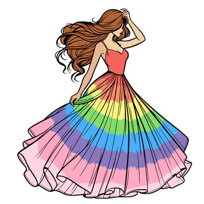 realistic woman with dress flowing in the wind