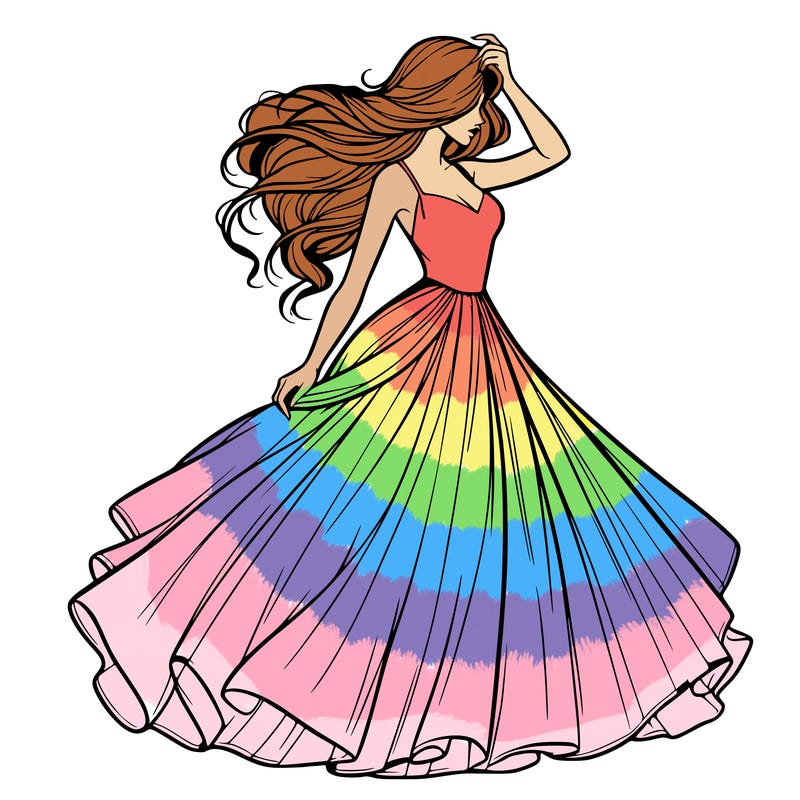 realistic woman with dress flowing in the wind