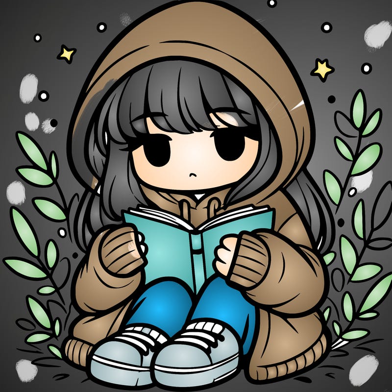 girl in oversized hoodie reading a book