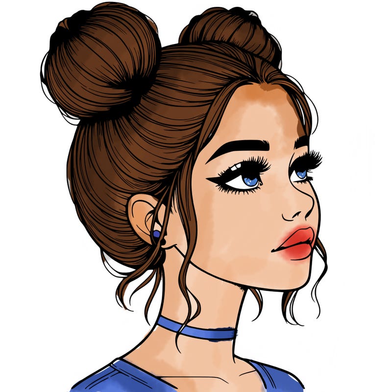 realistic girl with buns on the top of her head