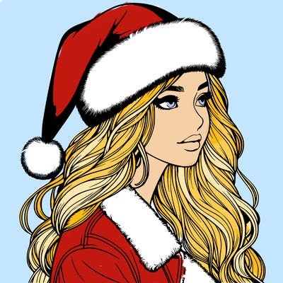 realistic girl in santa hat