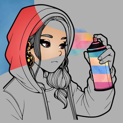 a realistic girl, spray painting