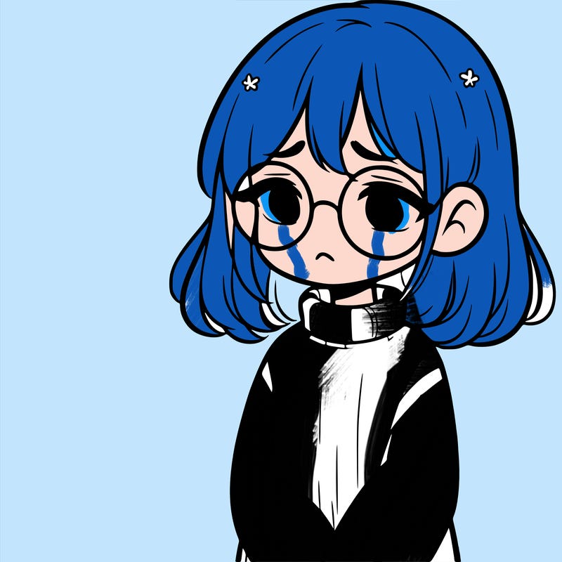 sad girl with glasses in a sweater