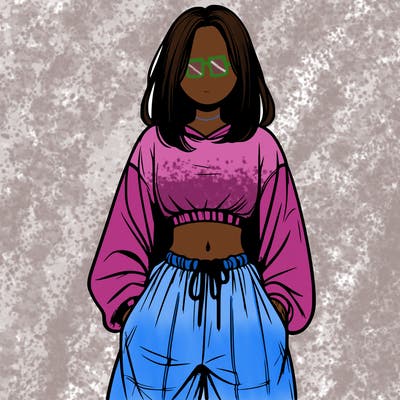 realistic girl faceless with baggy pants and a crop top