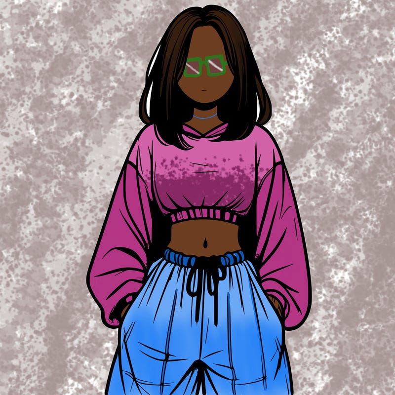 realistic girl faceless with baggy pants and a crop top
