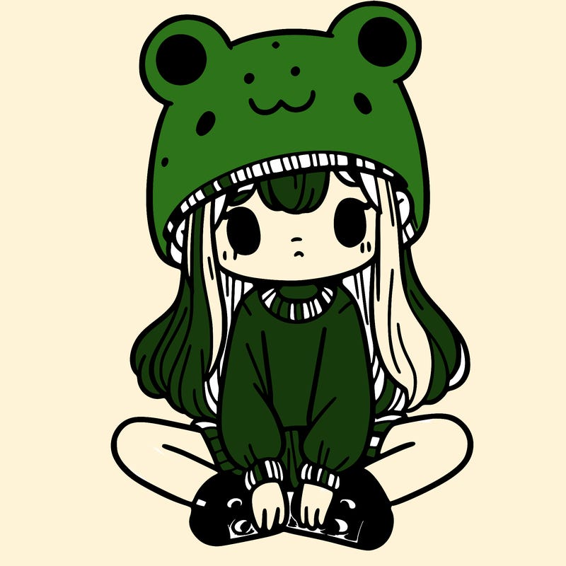 a girl wearing a frog hat and some frog socks