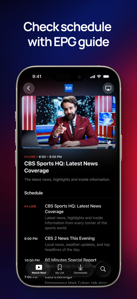 IPTV Plus - IPTV Plus app interface showing the electronic program guide and live TV schedule on an iPhone