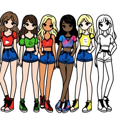 a group of girls wearing crop tops and shorts