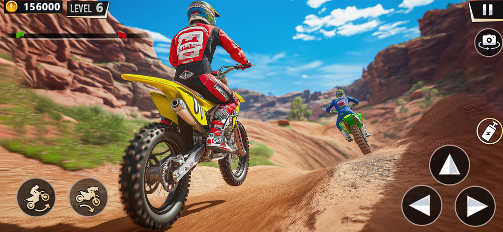 Dirt Bike Racing Simulator 3D - 협곡에서 열리는 모토크로스 레이스를 보여주는 Dirt Bike Racing Simulator 3D 게임 플레이 스크린샷