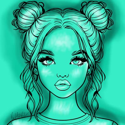 realistic girl with two buns in hair and lips