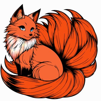 realistic detailed 9 tailed anime fox