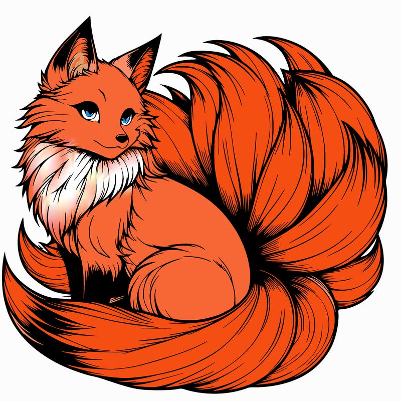 realistic detailed 9 tailed anime fox