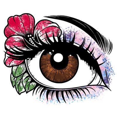 realistic eye with flower