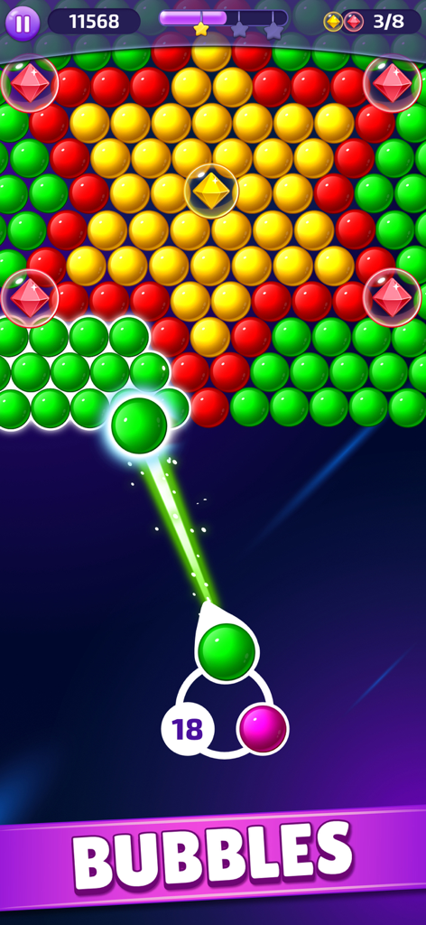 Bubble Pop: Bubble Shooter Pop - Jugabilidad clásica de disparar burbujas con burbujas coloridas y línea de puntería.