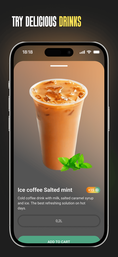 Papa Johns app screen showing an iced coffee salted mint drink selection with an add to cart button