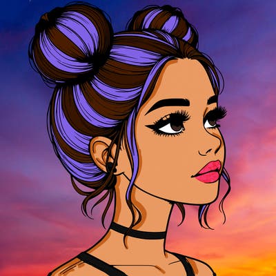 realistic girl with buns on the top of her head