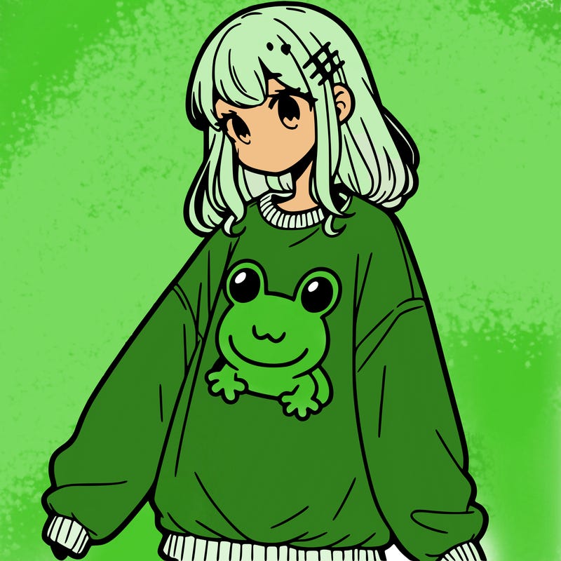 girl wearing frogging sweatshirt