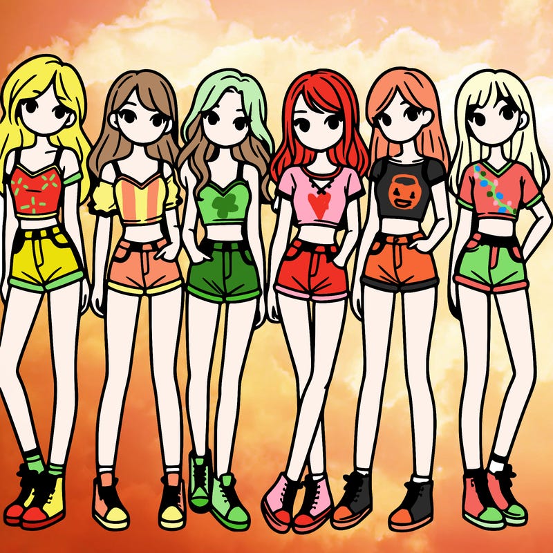 a group of girls wearing crop tops and shorts