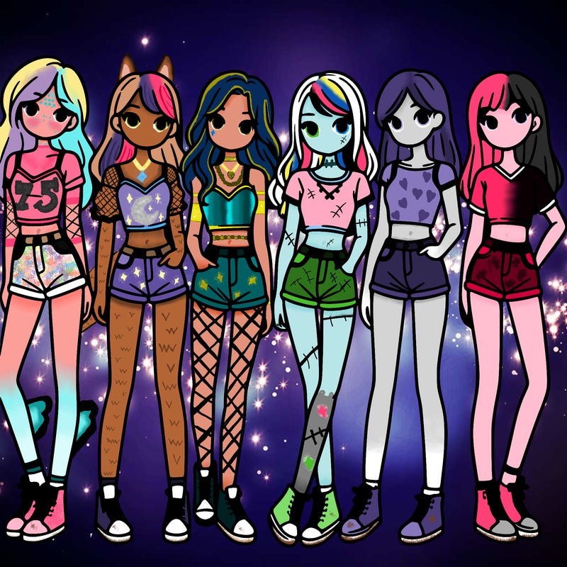 a group of girls wearing crop tops and shorts
