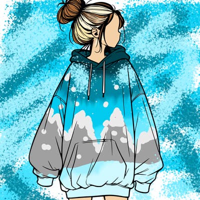 realistic girl with a oversized sweatshirt on and a bun
