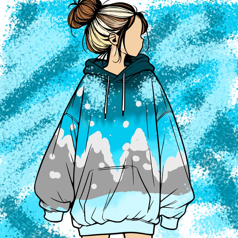 realistic girl with a oversized sweatshirt on and a bun