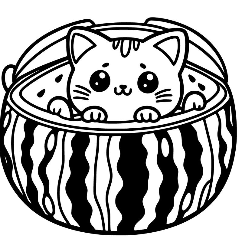cat inside a watermelon