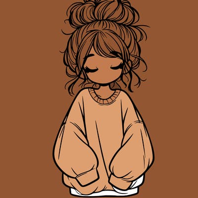 girl with baggy sweatshirt and messy bun