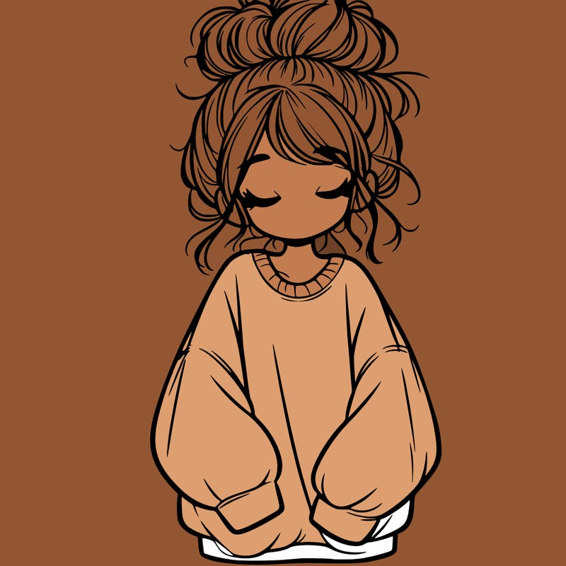 girl with baggy sweatshirt and messy bun