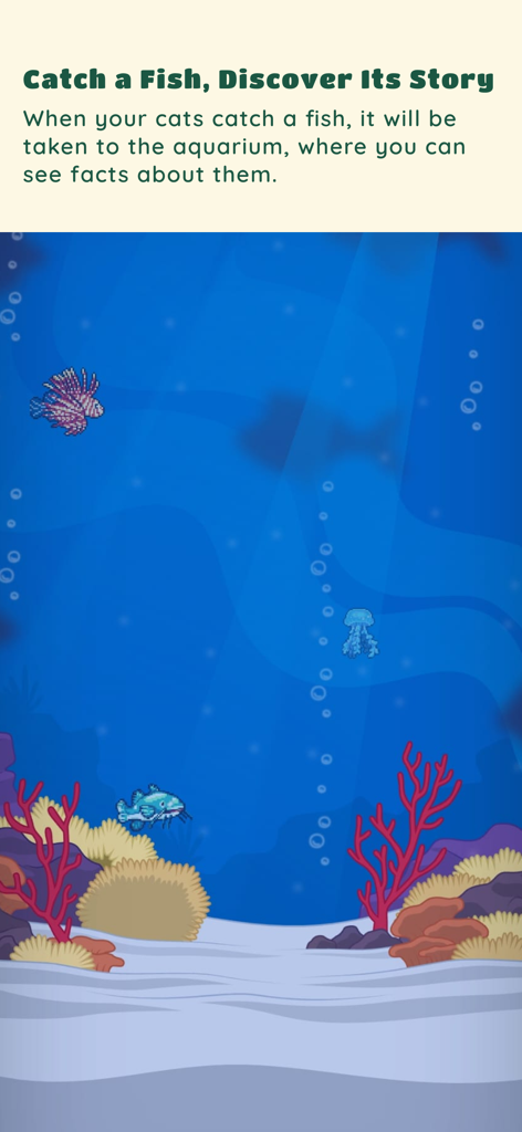 PrettyCat: couple game - Underwater aquarium view in the PrettyCat app showing fish and coral