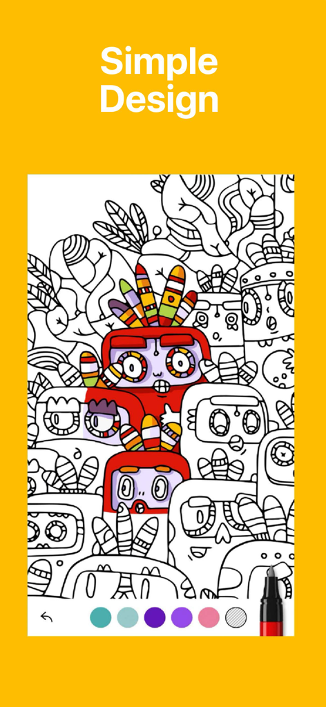 Tayasui Coloring Book - A simple doodle illustration being colored in the Tayasui Coloring Book app interface.