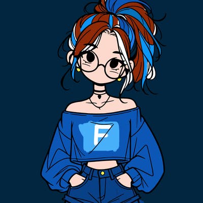girl with a messy ponytail glasses a baggy crop top and jean shorts