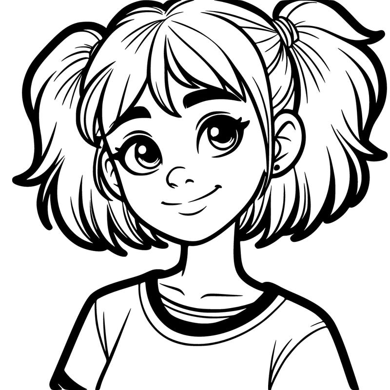 teenager girl with short hair and pigtails