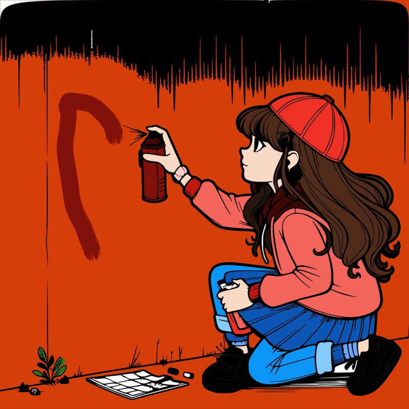 realistic girl spray panting a wall