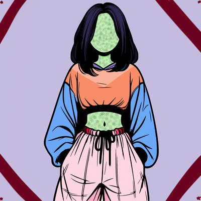realistic girl faceless with baggy pants and a crop top