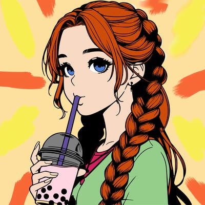 realistic girl with braided hair drinking boba
