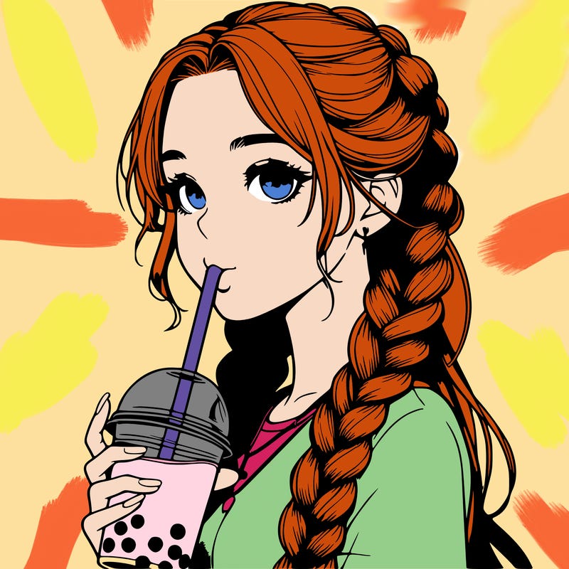 realistic girl with braided hair drinking boba