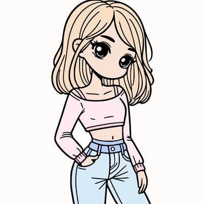 girl teenager with a crop top and flare jeans