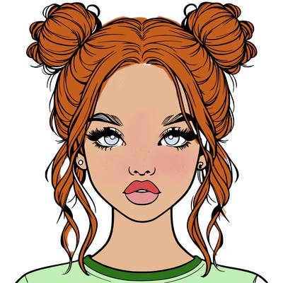 realistic girl with two buns in hair and lips